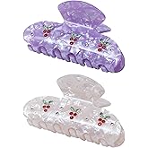 2PCS Cherry Hair Claw Clips for Women Girls with Rhinestone - Cute Medium Clips in Red Cherry, Kawaii Trendy Acrylic Accessories for Birthday Christmas Gifts