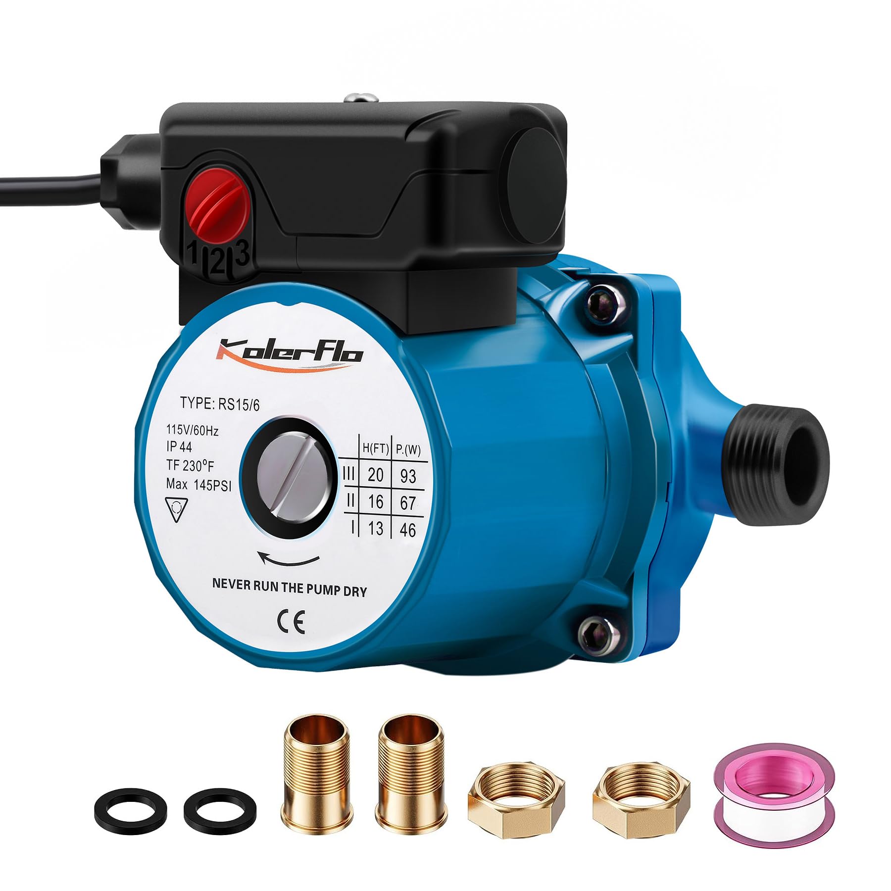 Photo 1 of KOLERFLO 115V Water Recirculating Pump 3/4 Inch Circulating Water Pump for Water Heater System(RS15-6 Blue)