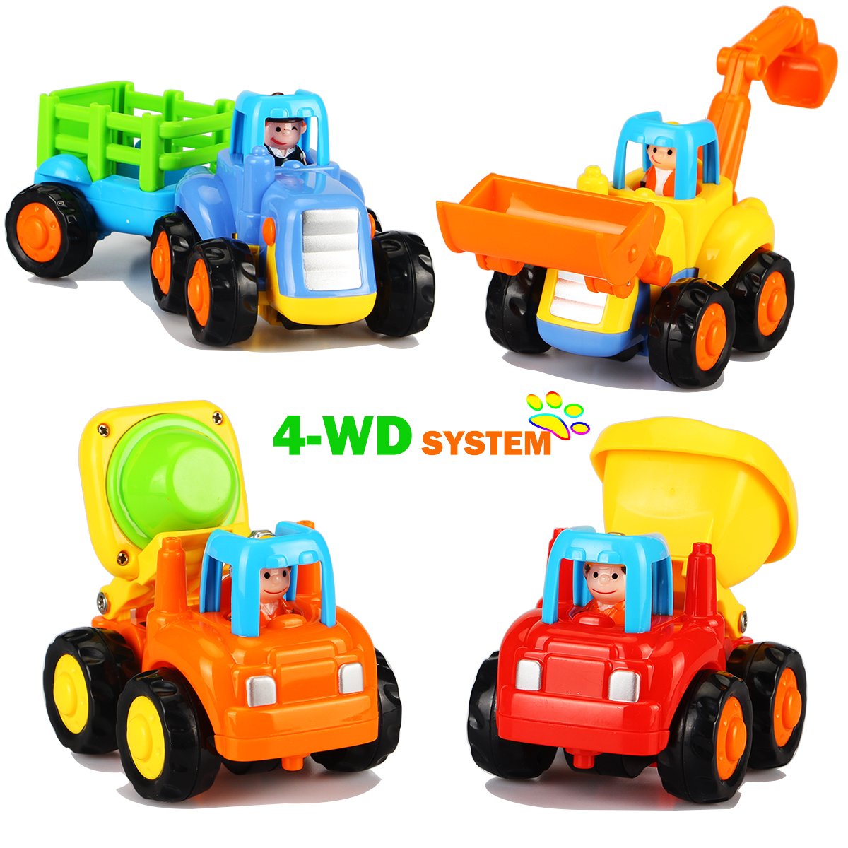 Dreampark Early Educational Toys Trucks For 1 2 3 Year Old Boys Baby Toddler Friction Powered Push And Go Cars Toys Outdoor Construction Vehicles