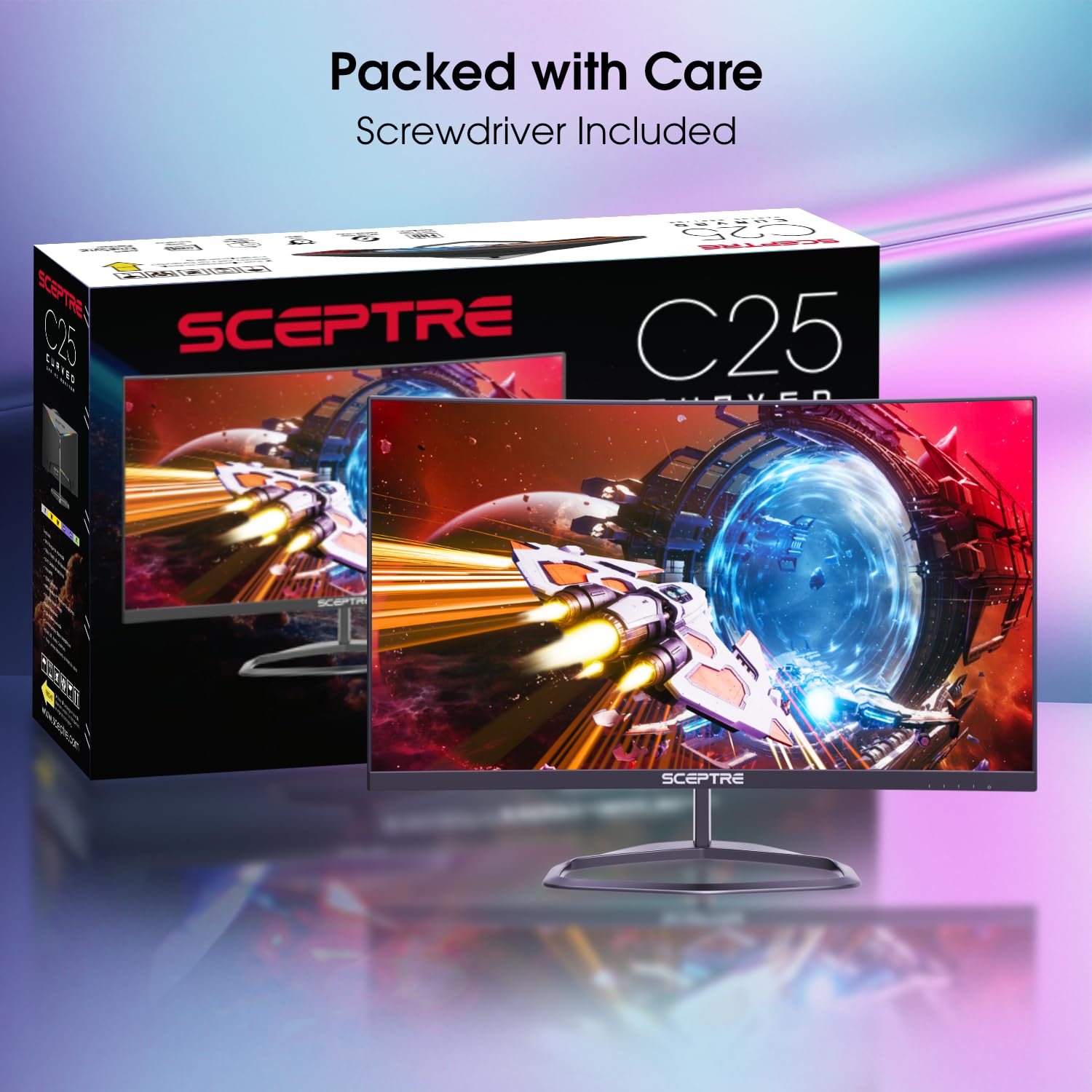 Sceptre Curved 24.5-inch Gaming Monitor up to 240Hz 1080p R1500 1ms DisplayPort x2 HDMI x2 Blue Light Shift Build-in Speakers, Machine Black 2025 (C255B-FWT240)