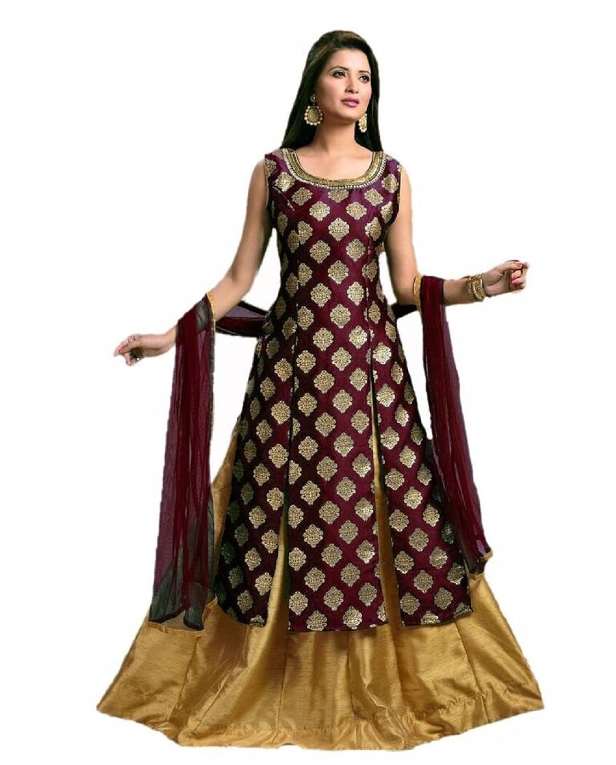riyan enterprise women's banglori semi-stitched salwar suit with dupatta(maroon_free size)