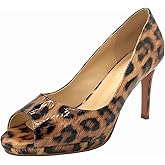 LEMUTISME Women's Patent Leather Sexy Slip On Peep Toe High Heel Dress Pumps Chic Glossy Open Toe Stiletto Heel Platform Sandals Leopard Size 8