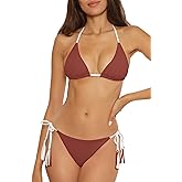 Becca Womens Modern Edge Reversible Triangle Top and Tie Side Bottom Bikini Set, Adjustable, Two Piece Swimsuits for Women