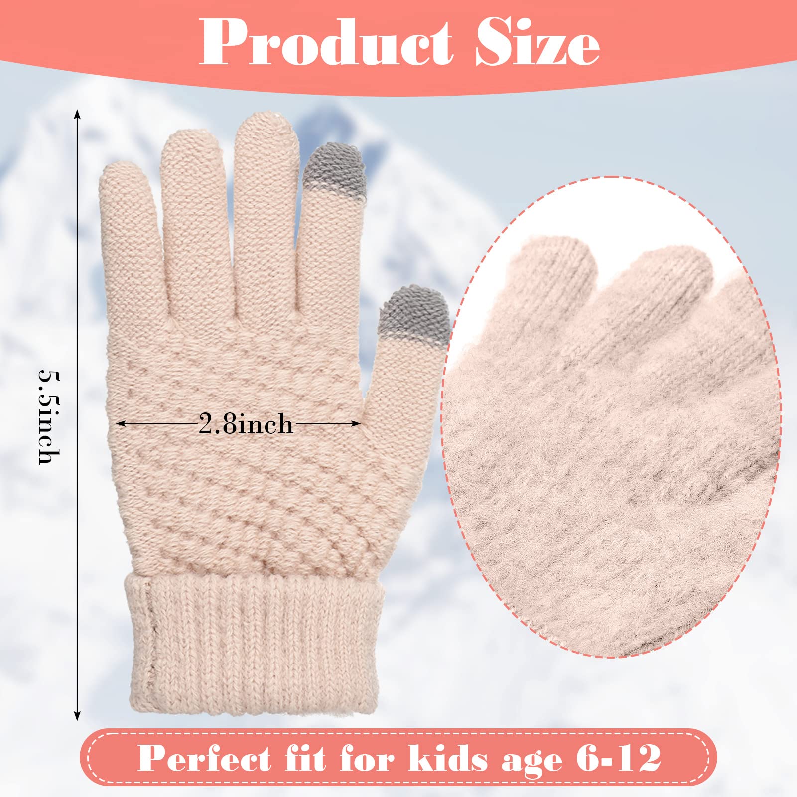4 Pairs Kids Winter Touchscreen Gloves Warm Fleece Lined Child Knit Gloves Elastic Cuff Winter Texting for Girls Boys