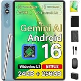Android 10 inch Tablet with Keyboard, Android 16, 24GB+256GB+2TB-Black Case | Electronic Tablet with 8-Core, Gemini AI, WiFi, 8000mAh, GPS, 2-in-1 Tablet with Case/Mouse/Stylus