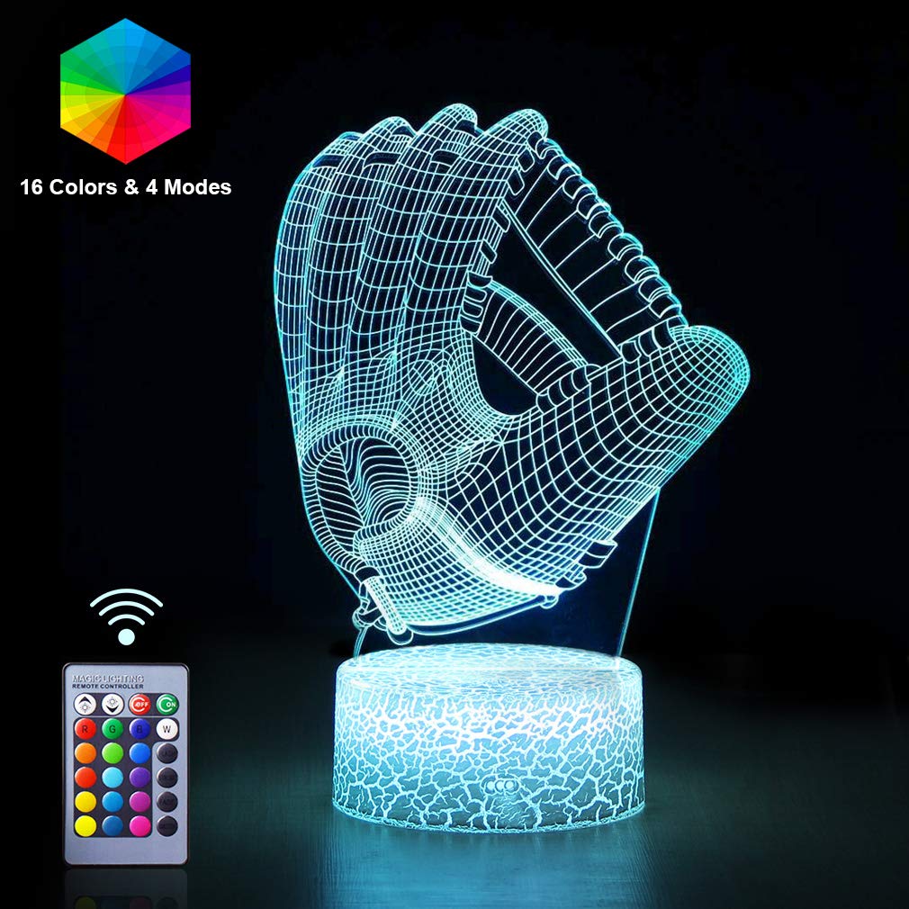 Amazon Com 3d Baseball Glove Night Light Remote Control Rgb Colors Optical Illusion Led Lamps Nightstand Lights Birthday Xmas Gift Ideas For Boy Kids Girls Baseball Sport Lovers Baseball Glove Baby