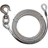 VULCAN Extension Winch Cable - Swivel Hook and Eye - Fiber Core - 3/8 Inch x 75 Foot - 12,000 Lbs. Minimum Breaking Strength
