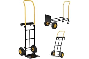 Garvee Convertible Hand Truck Dolly 800LBS Capacity, 2-in-1 Heavy Duty Moving Cart with 8” EVA Wheels, Foldable Platform & Up