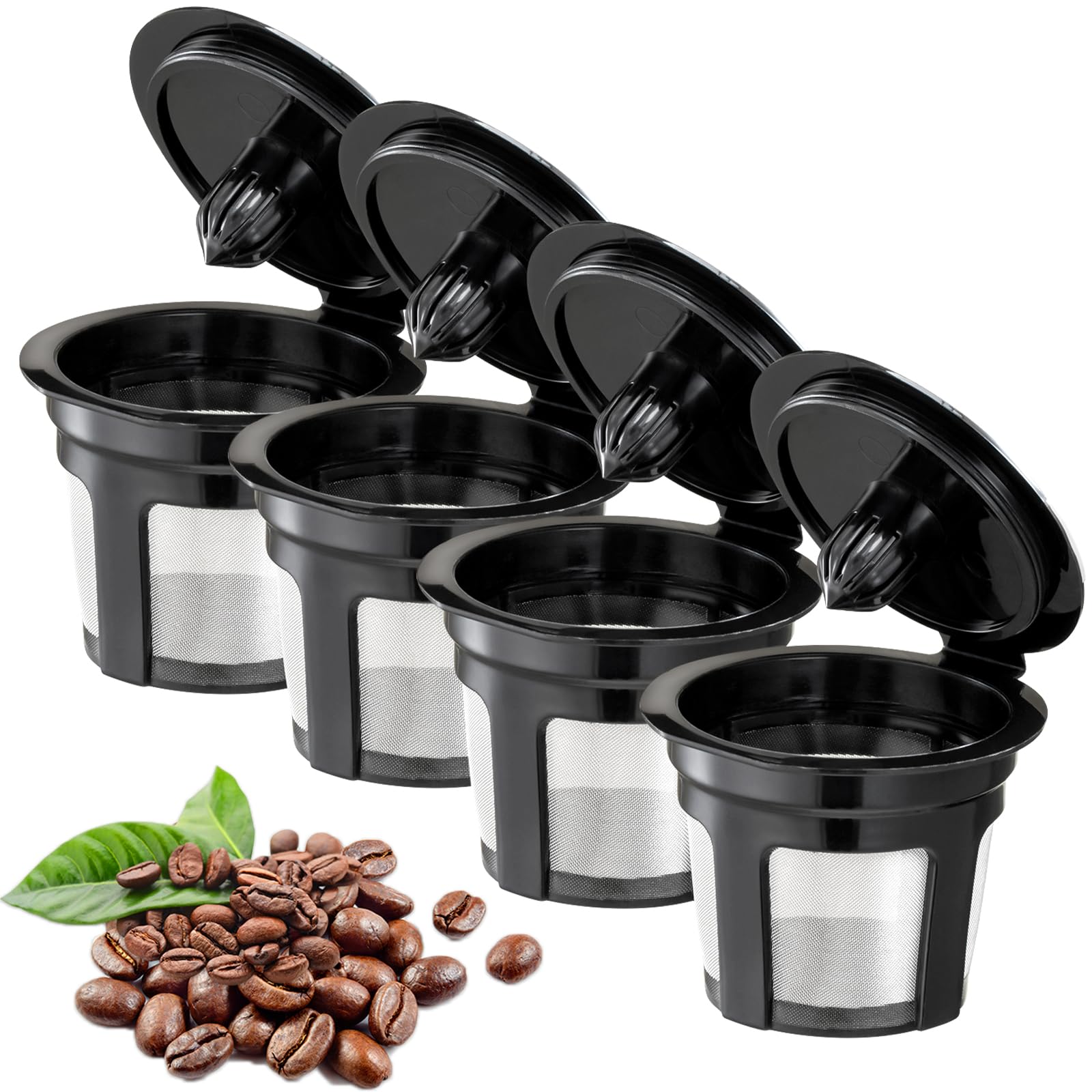 Photo 1 of Reusable K Cups, Universal Fit Reusable Coffee Filters with Food Grade Stainless Steel Mesh Eco-Friendly Coffee Pods, for 1.0 and 2.0 Brewers (4)
