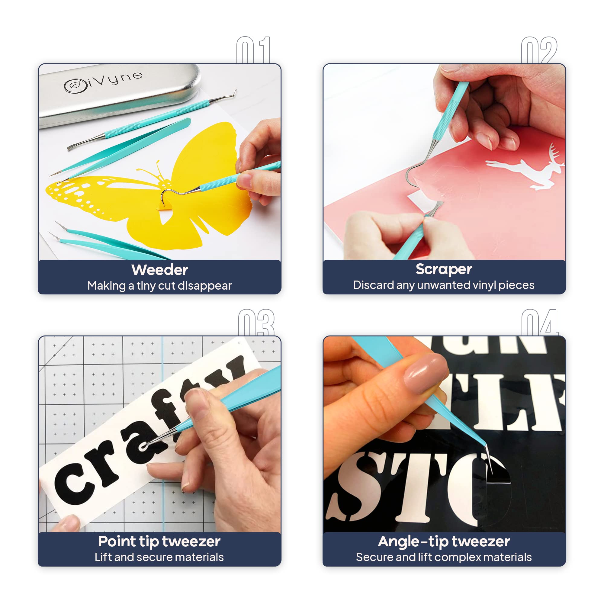 Premium Vinyl Weeding Tool Kit - Precision Stainless Steel Weeder - Hook and Pick with Fine Tweezers Crafting Set - by iVyne