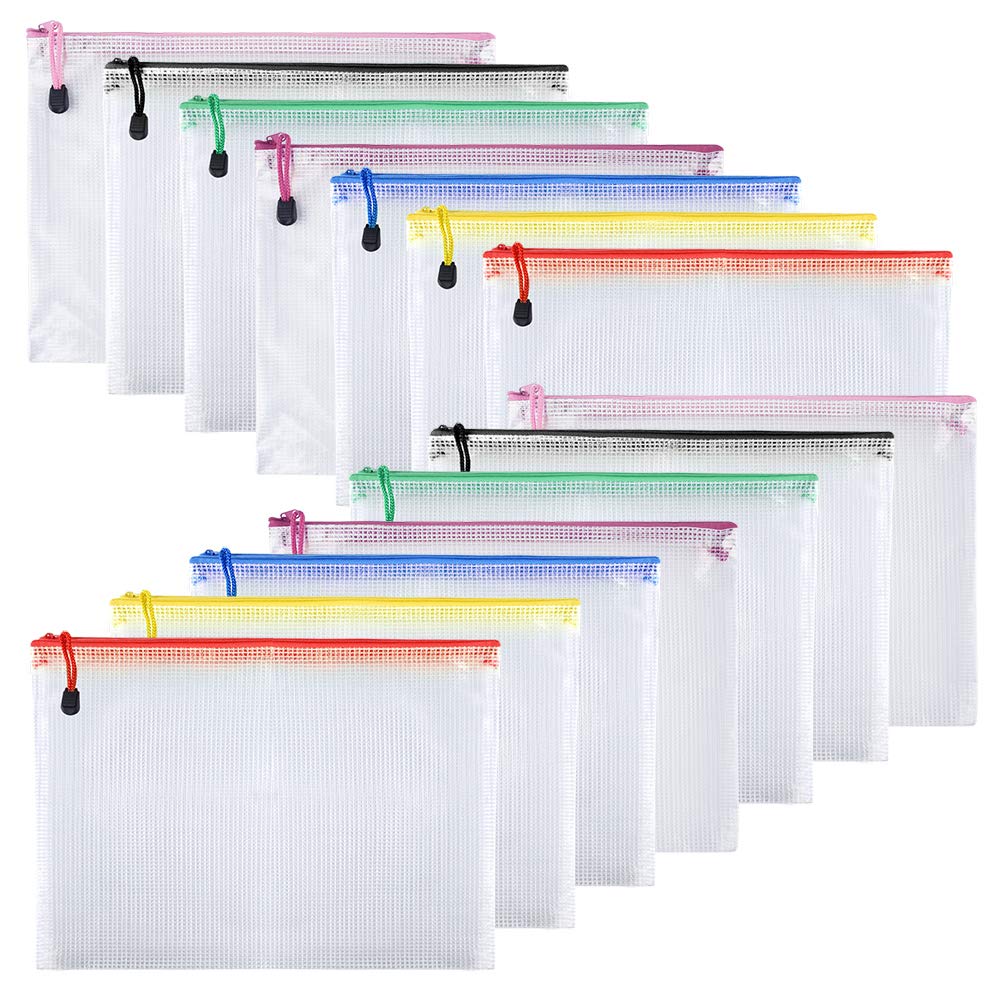 TUPARKA 14 Pcs Zipper Folder Bags A5 Mesh Document Wallets for Cosmetics Office Supplies Accessories