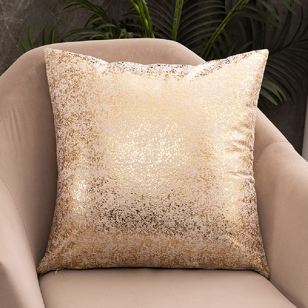Photo 1 of Deeprove Throw Pillow Cover Both Sides Metallic Glitter Gold Foil Print, Soft Velvet Hidden Zipper Closure Accent Tone Pillow Cushion Case for Bedroom, Living Room, Sofa, 22 x 22 Inches 1 Pack, Cream