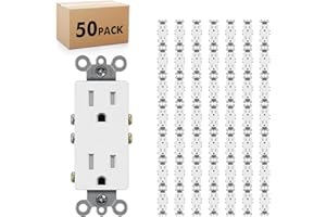 Micmi Decorator Receptacle Outlet, Standard Electrical Wall Tamper Resistant Decorative Receptacle, 15 Amp 125 Volt, Grounding UL Listed (50Pack, White, 15 Amp Outlet)