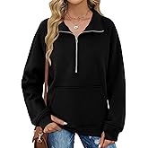 Elesomo Womens Quarter Zip Pullover Sweatshirts Casual Long Sleeve Fleece Hoodies Tops with Thumb Holes
