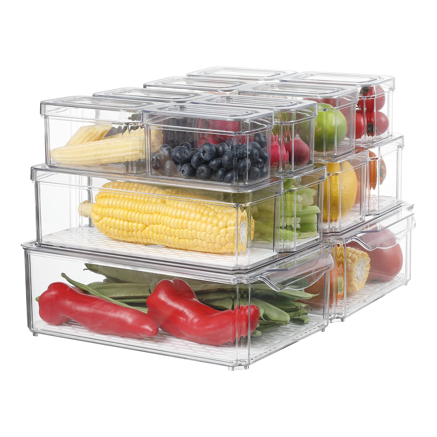 Photo 1 of 14 Pack Fridge Organizer Bins Clear Stackable Fridge Storage Bins With Lids Vegetable & Fruit Organizer Reusable Food Storage Containers (14)
