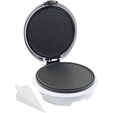 Classic Cuisine Waffle Cone Maker, White, 10&rdquo; x 9&rdquo; x 4.25&rdquo; | Electric Nonstick Waffle Iron with Shaper Cone Included, Small Kitchen Appliances