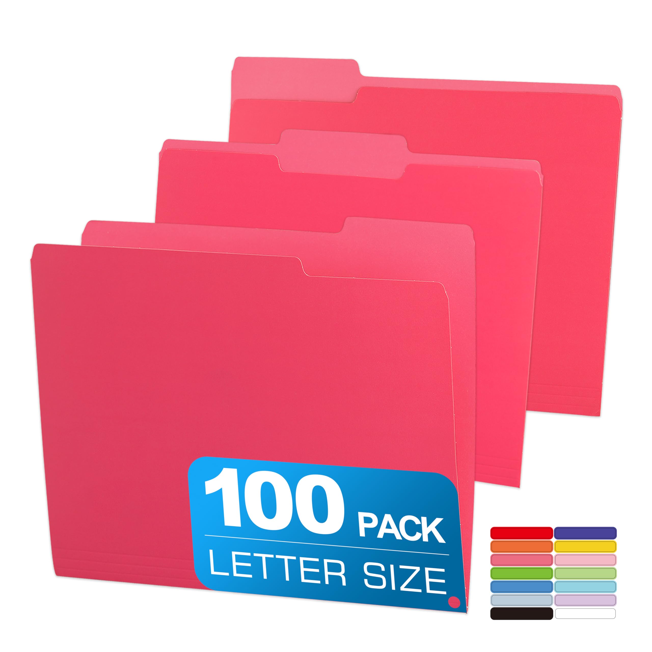 Photo 1 of 100 Packs Colored File Folders,Rose Red File Folders,Two Tone Color File Folder 8.5 x 11 Inch,1/3 Cut Tabs Letter Size,Manila File Folders for Office,School and Home,Organization