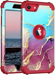 Rancase for iPhone SE 2020 Case,Three Layer Heavy Duty Shockproof Protection Hard Plastic Bumper +Soft Silicone Rubber Protective Case for Apple iPhone SE (2nd Gen) 4.7 inch,Blue/Red