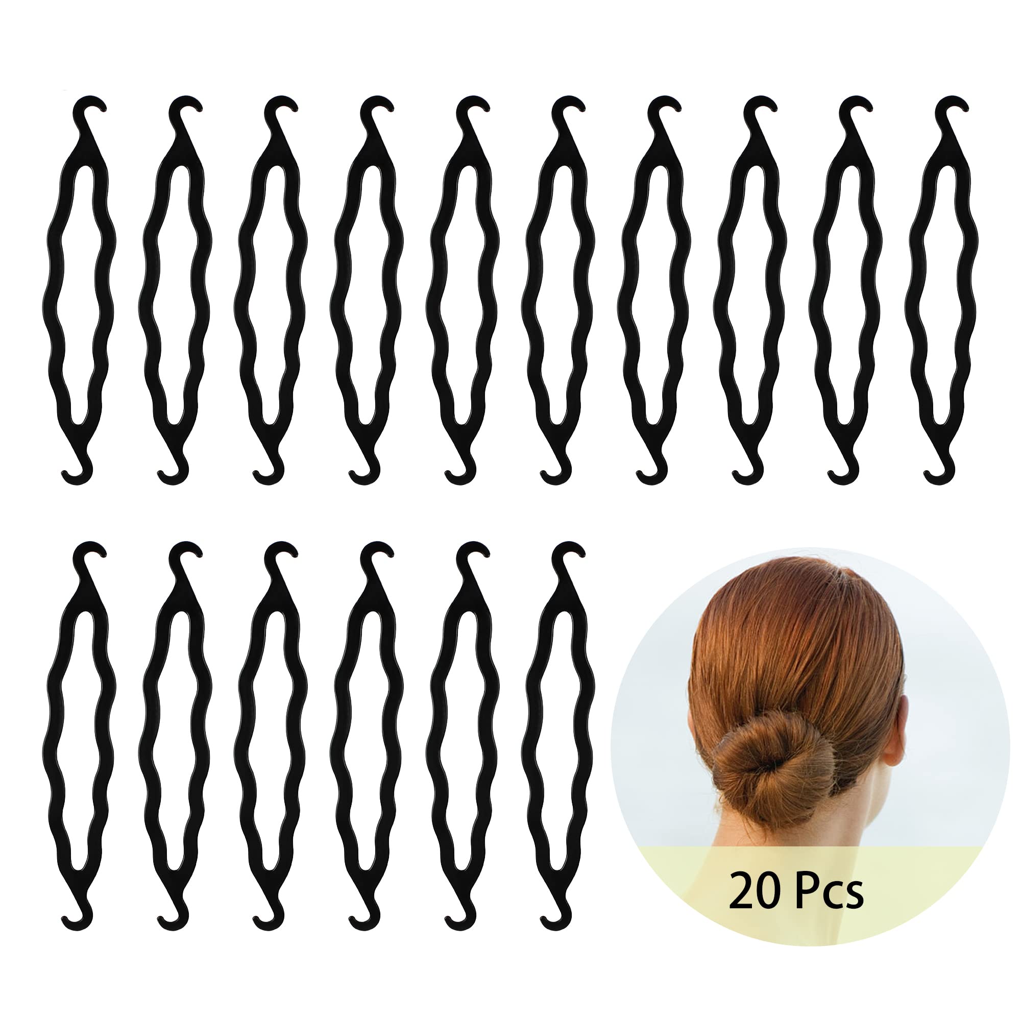 20 Pieces Bun Shaper, Donut Hair Bun Maker Black Hair Twist Holder Plastic Bun Roll Hair Modelling Tool for Women Girls Hair Design