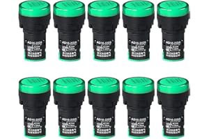 10Pcs AC/DC 24V LED Power Indicator Light, 22mm (7/8 Inch) Mounting Hole Size, Energy Saving Pilot Light for Electrical Panels, CNKAILANELE, Green 24V