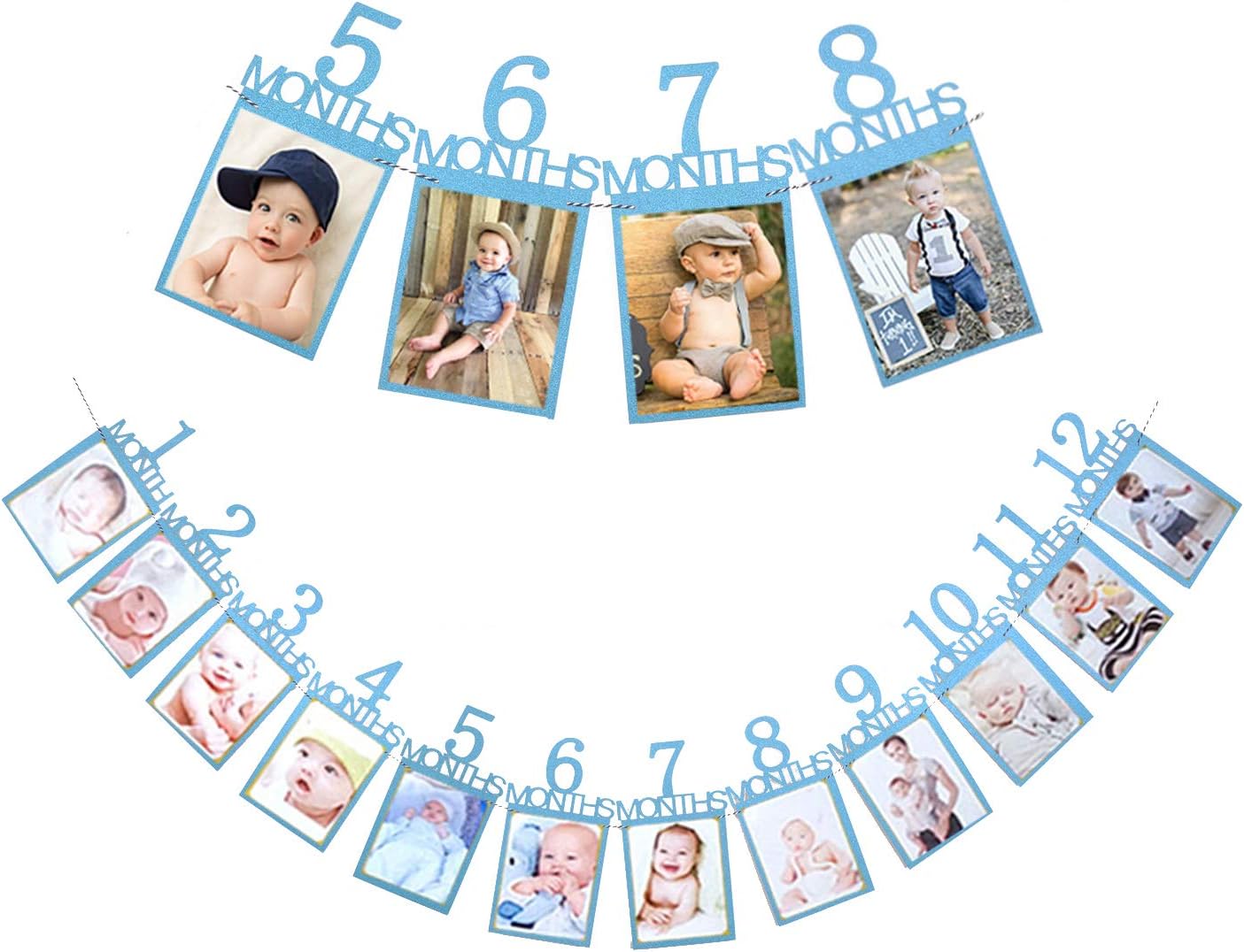 Qibote 1st Birthday Bunting Garland Baby Photo Banner Baby 1-12 Month Photo Prop Party Bunting Decoration