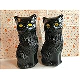 Blow Mold Halloween Black Cats Decoration Yellow Eyes Pair 11” | Believers Corner