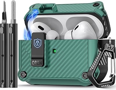 Pohgelan Compatible with AirPods Pro 2nd/1st Case,Magnetic Automatic Lock with Cleaning Kit,Compatible with Magsafe,Carbon Fiber Texture Cover -Green