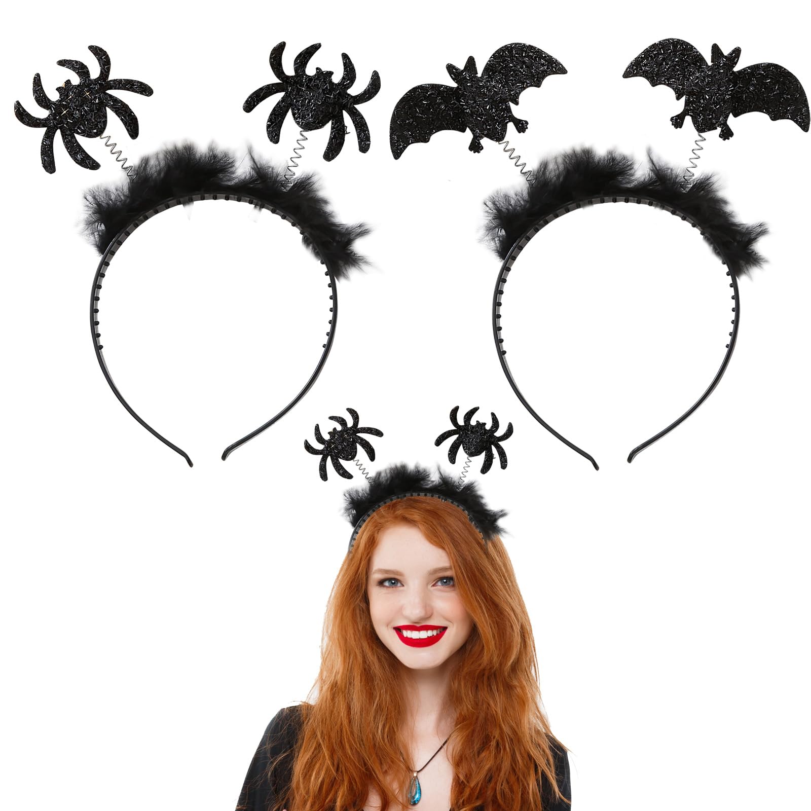 CYMYGS 2pcs Black Bat Halloween Headbands, Halloween Accessories, Bat Ears Hoop, Black Spider Headband, Fancy Dress Hair Bands, Costume Headbands for Adults, Party Spider Headband