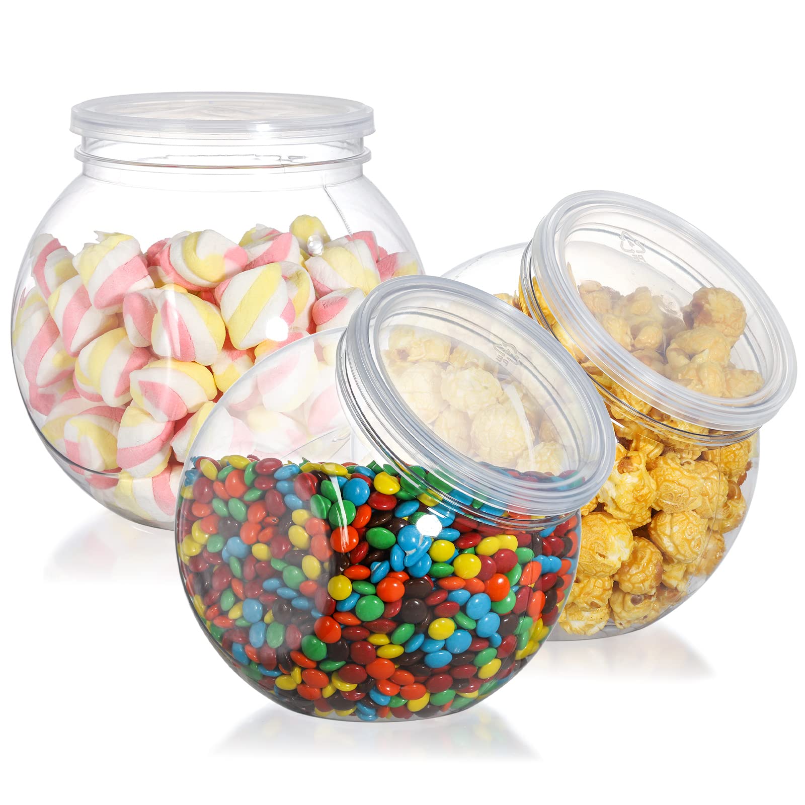 TOPZEA 3 Pack Plastic Candy Jars with Lid, 46 Oz Clear Cookies Candies Container Sweet Treat Jar, Wide Mouth Opening Kitchen Countertop Storage Jar for Candy Buffet, Jelly Bean, Cookie, Cereal, Snack