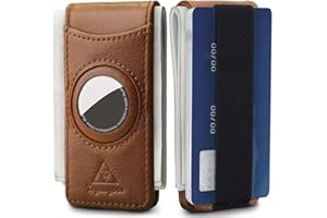 Tryangoos Magnetic Money Clip with airTag Holder credit card elastic band Holds to Cash and Cards (Brown)