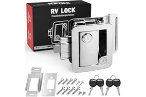 MKING RV Door Lock, Camper Door Lock, RV Entry Door Latch, Travel Trailer Door Latch Zinc Alloy Lock Replacement Kit for Trailer Camper Cargo Hauler, Silver
