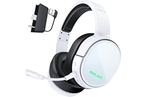 WolfLawS X1 Wireless Gaming Headset for Xbox Series X|S, Xbox One, PS5, PC, Mac, Nintendo Switch, Bluetooth Over Ear Gaming Headphones with Detachable Noise Canceling Microphone, 40H Battery - White