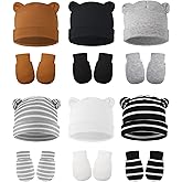 Geyoga 12 Pieces Newborn Hat Mittens Gloves Set Baby Boys Girls Cotton Baby Beanie for 0-12 Months