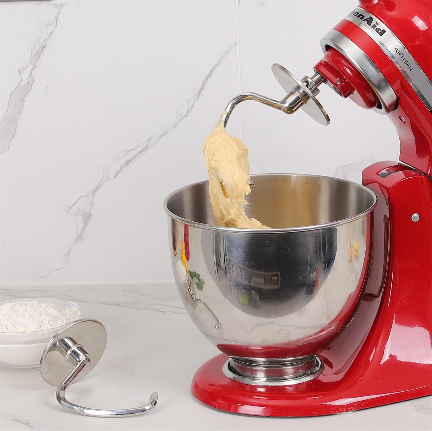 Dough Hook for KitchenAid Tilt-head and 4.5-5.0 Quart Mixers, Polished Stainless Steel Dishwasher Safe Kneading Attachment for Bread,Pasta, Pizza...