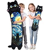 Mewaii Long Cat Plush 5 Sizes, 120% Extra Filling Giant Plushness Kids Body Pillow, Kawaii Cute Black Starry Cat Stuffed Animals Plushies, Big Long Body Pillow Plush Gift for Girls 20”