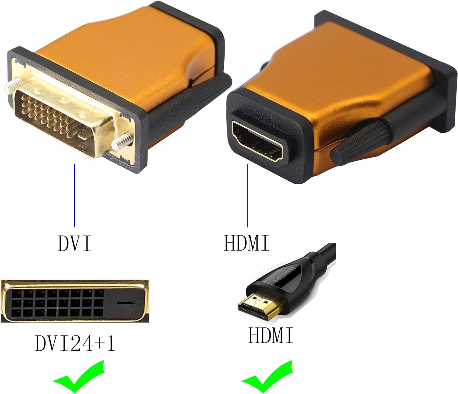 DVI to HDMI Adapter,BiDirectional DVI24+1 (DVID) Male to HDMI Female