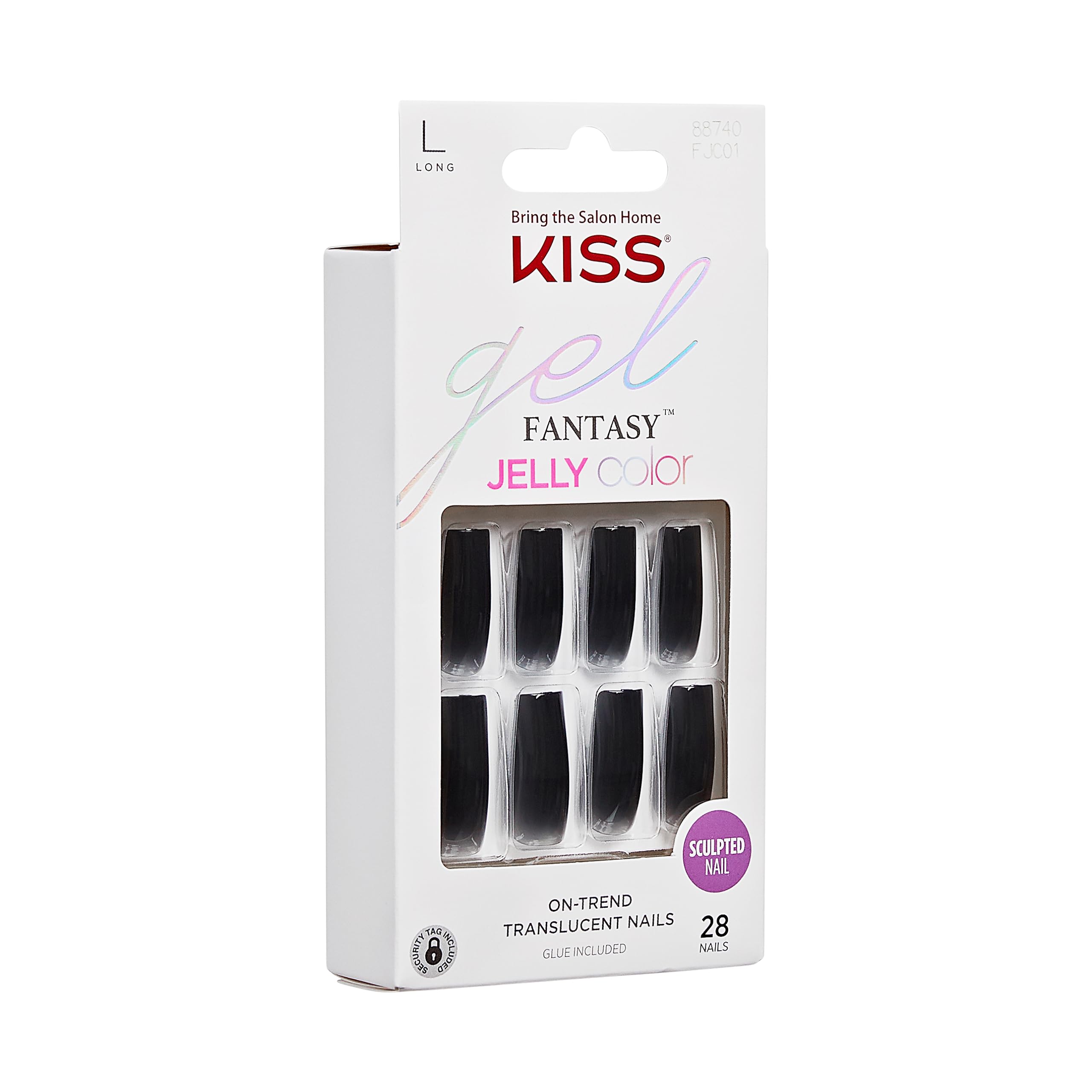 KISS Jelly Fantasy Fake Nails - Jelly Gelée, Black Sculpted, Long Square Translucent, Ready To Wear, Professional Quality, Minutes To Apply, Easy Removal| 28 Count… - Image 2