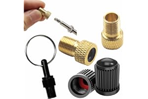 Pitlane Performance® Bike Valve Adapter Set – Brass Adapters for Presta Valves – 2 Presta-to-Schrader Adapters + 2 Valve Caps for Bicycles, E-Bikes & Scooters (Set of 5 (Including Keychain))