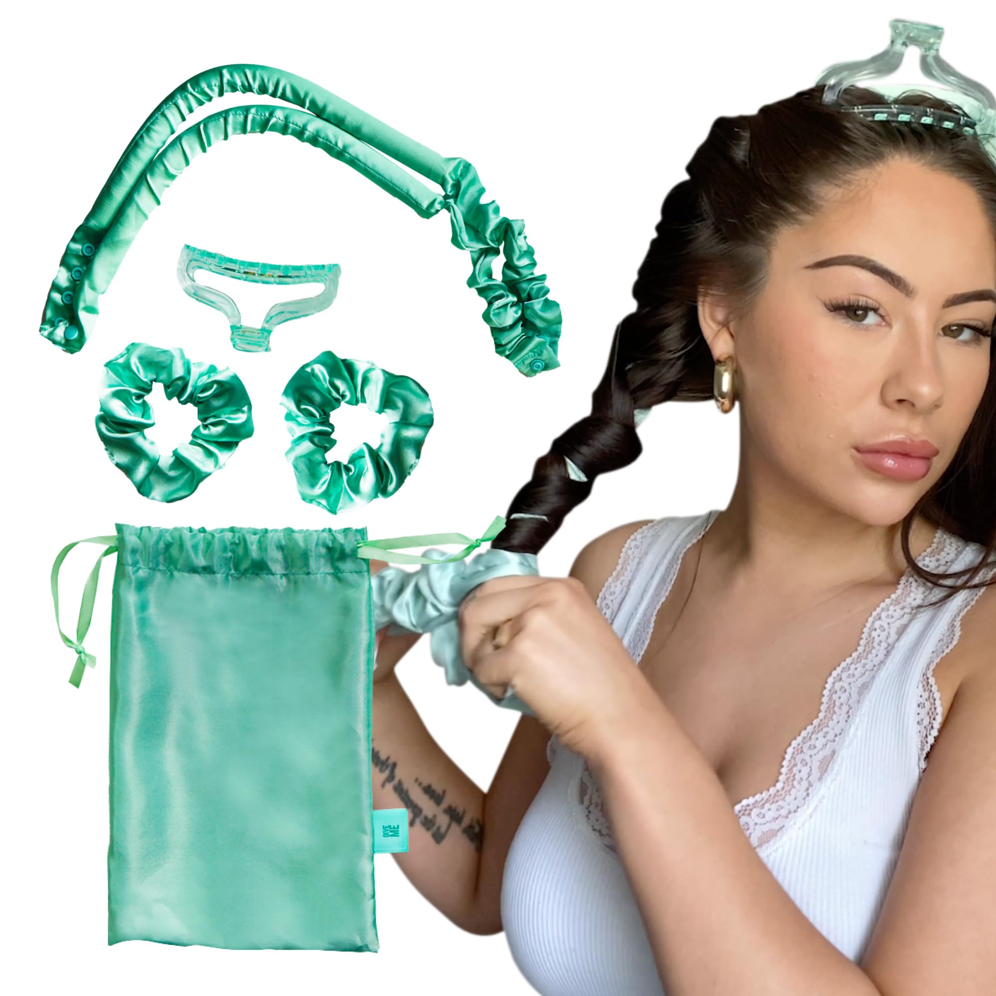 Give Me Cosmetics Heatless Curlers, Satin Hair Curler, No Heat Curls, Includes Scrunchies, Headband for Short & Long Hair, Claw Clip, Padded Blow Out Rod, Gifts for Teenagers Women