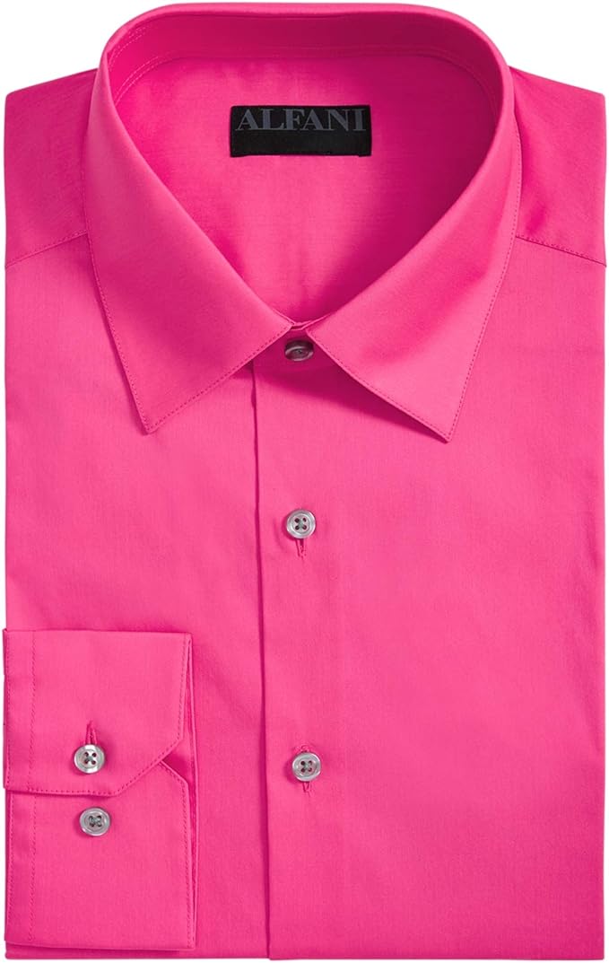 Alfani Mens Dress Shirt Large 1616 1/12 Slim Fit Button Down Pink L at