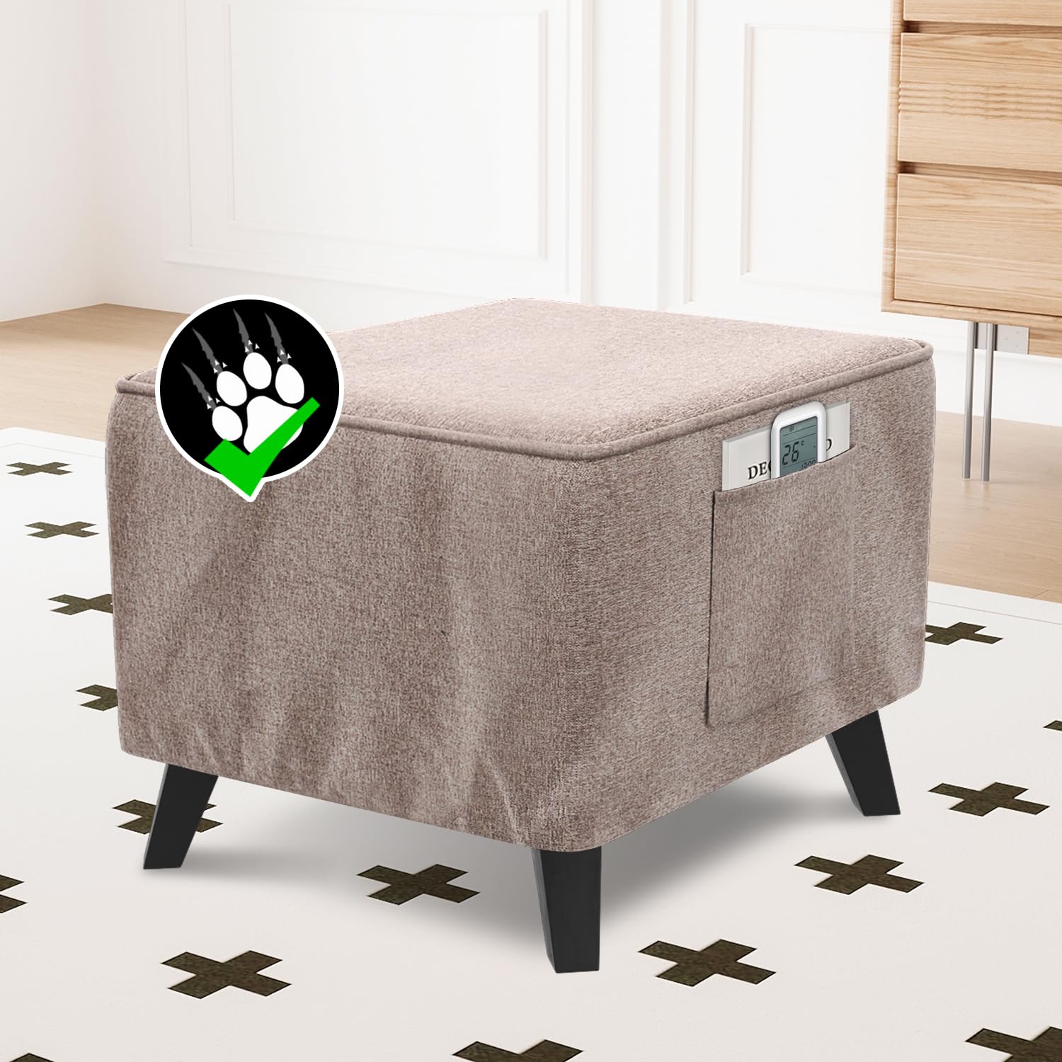 Photo 1 of H.VERSAILTEX Ottoman Cover Square Fit Length 18"-19" Footrest Thick Linen Look Square Soft Ottoman Covers Slipcover Storage Ottoman Cover Stool Cover with Elastic Bottom - Heather Taupe