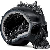 Resin Geode Skull Figurine Statue with Baby Dragon. Gifts for Skull Lovers | Crystal Skull Figurine, Halloween Decoratian Gifts for Friends. Unique Gothic Decor