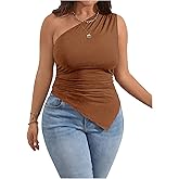 Milumia Women's Plus Size One Shoulder Tank Top Asymmetrical Hem Ruched Going Out Tops