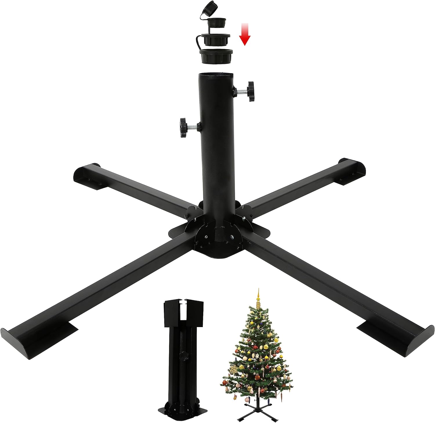 Tree Stands - SORANGEUN Foldable Christmas Tree Stand for 2ft to 9ft Christmas Tree, Heavy-Duty Metal Christmas Tree Base for Live and Artificial Trees, Supports Up to 110 lbs, 1