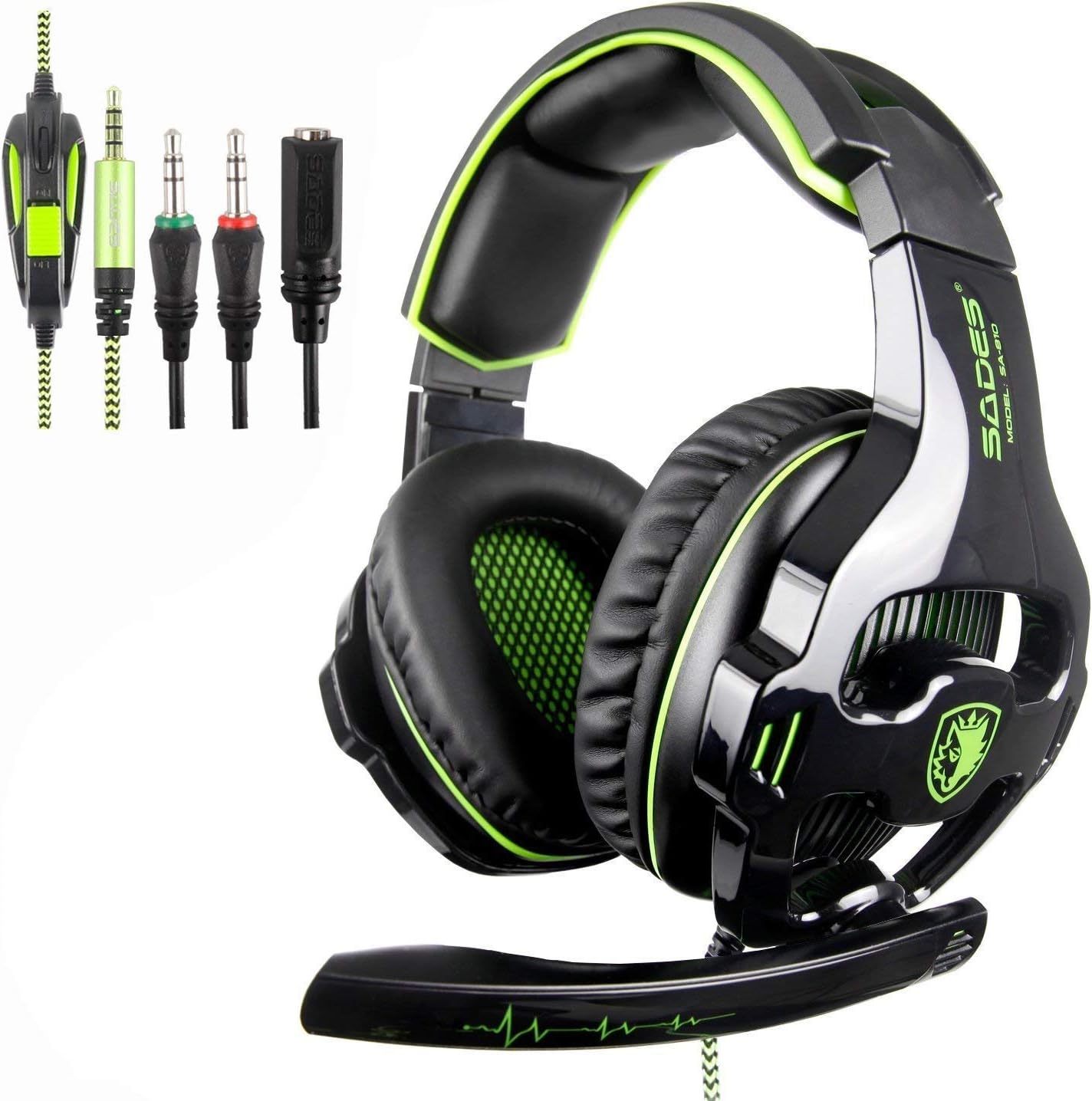 Xbox one Gaming Headsets, SADES SA810 Over Ear Headphones Stereo Bass 3.5MM Plug In-line Control With Microphone For Xbox One/ PC/ PS4/ Laptop(Black Green)