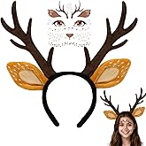 Deer Ears Antlers Headband & Face Tattoos Set for Deer Costume Women Adults - Cute Reindeer Antler Costumes Accessories, Halloween Christmas Animal Cosplay Party