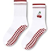 Etercycle Pilates Socks for Women, Cute Embroidery Pattern Yoga Grip Socks, Soft Cotton Crew Grippy Sock for Barre Workout