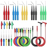 AMTOVL Back Probe Test Lead - 32Pcs Multimeter Test Probe with 15Pcs 10A/30V Pins, 5Pcs Wire Piercing Probes, Banana Plug to 