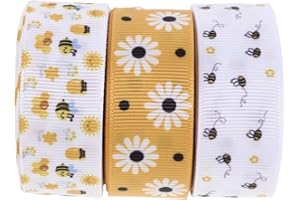SAFIGLE Farm Theme Ribbon 2.2cm X 5yd 3 Rolls – Harvest Bee Series Floral Packaging Ribbon for Spring