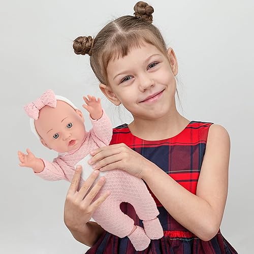 12 Inch Baby Doll For Toddlers With Accessories - Pink Outfit & Feeding Set
